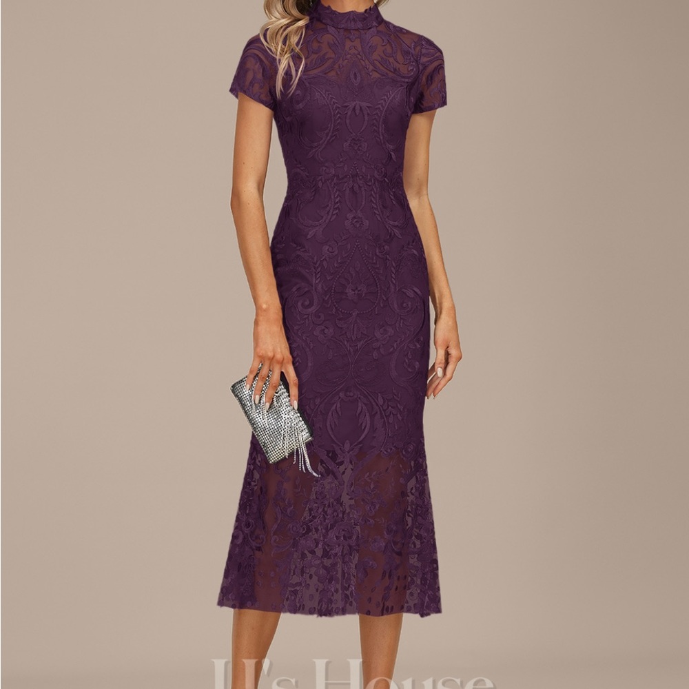 JJs House Deep Purple Midi Lace Dress